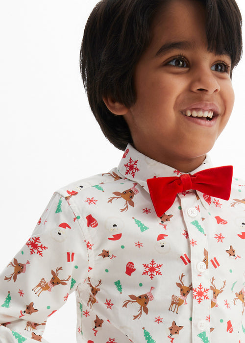 Fantovska srajca z dolgimi rokavi z božičnim motivom in metuljček v ozkem kroju