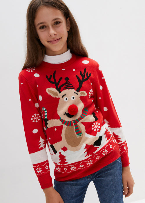 Pleten pulover z božičnim motivom za otroke