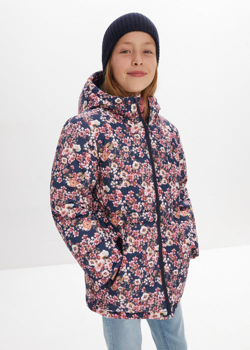 Dekliška zimska jakna s cvetličnim potiskom