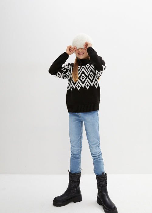 Dekliški pleten pulover z norveškim vzorcem
