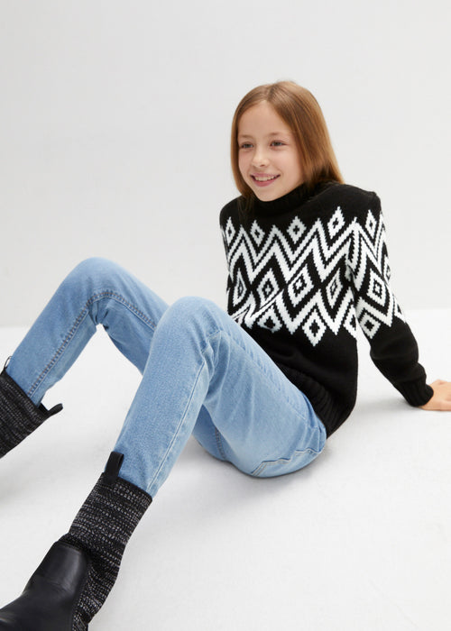 Dekliški pleten pulover z norveškim vzorcem