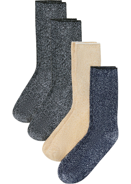 Rebraste nogavice z bleščečimi vlakni z ekološkim bombažem (4 pari)