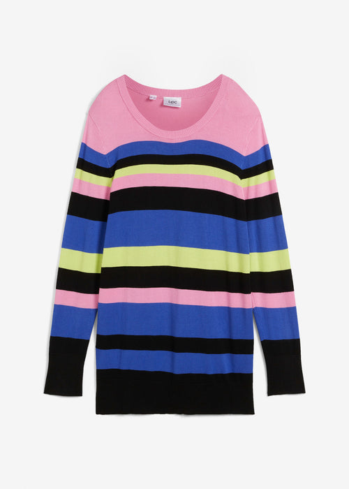 Širok fino pleten pulover v kvadratnem kroju s stranskimi razporki