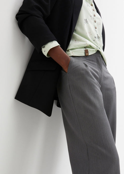 Široke hlače z všitki v pasu z nastavljivim visoko krojenim udobnim pasom v dolgem kroju