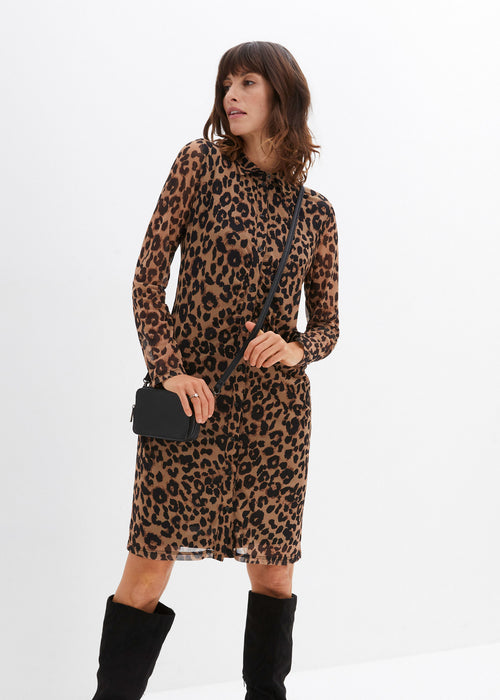 Mrežasta obleka z leopardjim potiskom