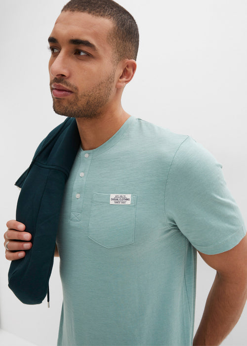 Majica z okroglim ovratnim izrezom z gumbki s kratkimi rokavi v udobnem kroju